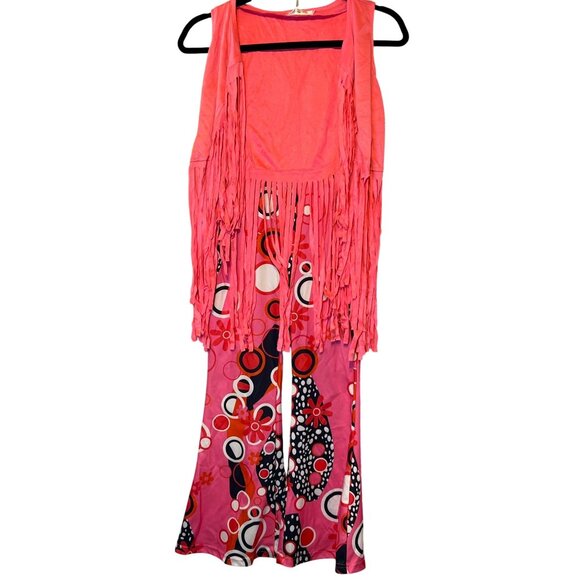 Accessories - Girls Hippie Costume Set XL With Fringe Vest Flare Pants Heart Glasses & Accesso